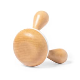 A wooden Tefen massager with a round base and two rounded handles, featuring a natural wood finish.
