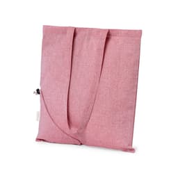 A pink foldable bag with long straps and a discreet logo. It features a simple, minimalist design.
