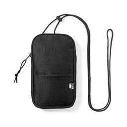 A black Landry Bag with a long strap, featuring a zip closure and front pocket. It has a logo on it.