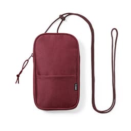 A maroon Landry Bag with a zippered compartment and a long adjustable strap. It features a logo on the side.