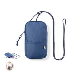 A navy blue Landry Bag with a long strap, featuring a front pocket and smooth fabric. It has a branding logo.