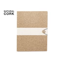 A natural cork folder with a cream band and a button closure, featuring a simple, textured design.
