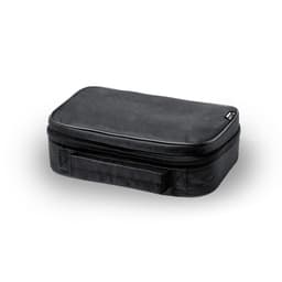 A black zippered storage case with a handle, designed for holding various items securely.