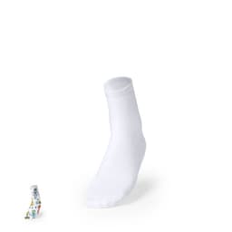 A pair of socks featuring a white crew sock and a design with colourful robots. Both socks are part of the Sakam Gift Set.