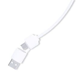A white USB drive featuring a compact design with connectors on both ends. It has a simple, sleek appearance.