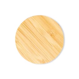 A round wooden board with a smooth surface, featuring a natural light wood texture and grain pattern.