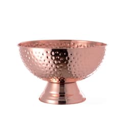 A copper ice bucket with a hammered finish, featuring a sturdy base and a sleek design, ideal for leisure use.