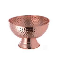 A polished copper ice bucket with a textured finish and a sturdy base, perfect for leisure and outdoor use.