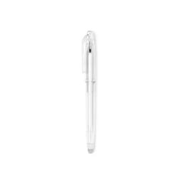 A pen with a transparent barrel and a clip, featuring a subtle design and a smooth writing tip.
