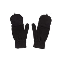 Black knitted gloves featuring a button detail, designed with a classic mitten style.