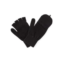 Black knitted gloves featuring a fold-over mitten cover and a button detail. The gloves are designed for flexibility.