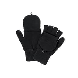 A pair of black gloves featuring a fingerless design and a fold-over cover with buttons.