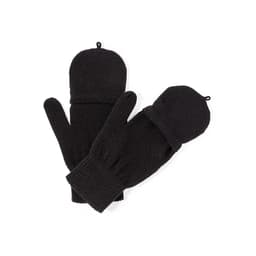A pair of black mittens made from knit fabric, featuring a simple design and ribbed cuffs.