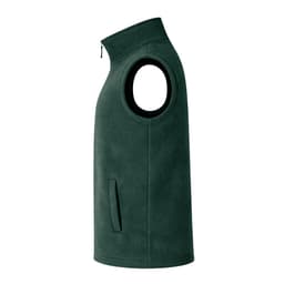 A green sleeveless vest with a zippered neck and a side pocket. The garment has a logo on it.