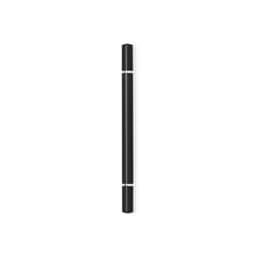 A sleek black pen with silver accents, featuring a minimalist design and a logo.