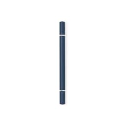 A navy blue pen with silver accents, featuring a sleek, minimalist design and a branding logo.