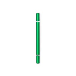 A green pen with silver accents, featuring a sleek and slim design. It has a branding logo on the surface.