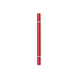 A red pen with a sleek design and silver accents, featuring a logo. Designed for writing purposes.
