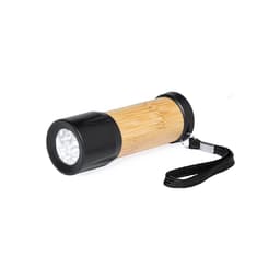 A bamboo torch with a black end cap and a wrist strap, designed as a keyring tool.