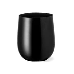 A drink tumbler in sleek black, featuring a smooth finish and rounded design, with a logo on its side.
