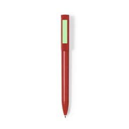 A red pen with a green accent and a branding logo on the side.