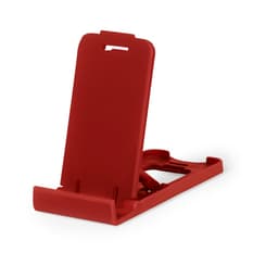 A red phone stand with a sleek design, featuring a logo on the back for branding.