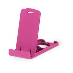 A pink phone stand featuring a simple design with a built-in holder. It has a brand logo on it.