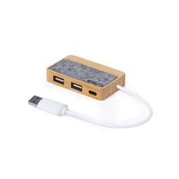 A USB hub featuring a bamboo base and a felt top, connecting via a white cable with multiple USB ports.