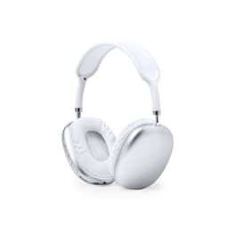 A pair of white and silver headphones with cushioned ear pads and a sleek design, featuring a logo on the side.