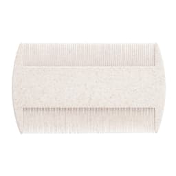 A white pet comb with long and short teeth, featuring a smooth, rounded design and a subtle textured surface.