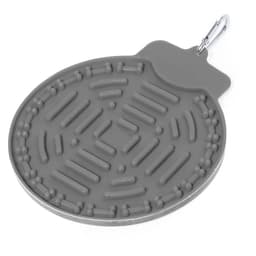 A grey Pudle Feeding Pillow with a textured surface, designed for pet feeding. Features a clip for attachment.