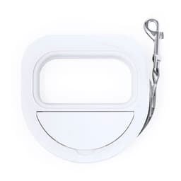 A white pet lead with a clip, featuring a rounded shape and a convenient handle for easy grip.
