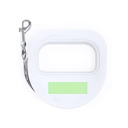 A white pet lead with a silver clip, featuring a blank green label area for customisation.