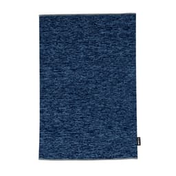 A blue textured scarf featuring a subtle pattern and a small tag.