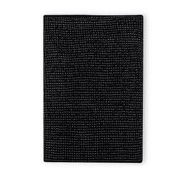 A textured black scarf with a knitted pattern, featuring a simple and elegant design.