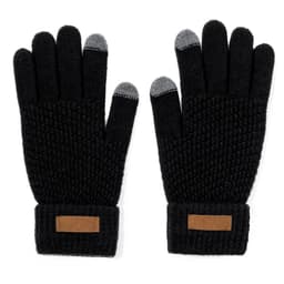Black gloves with a textured design, featuring grey tips and a contrasting tan patch. Includes a logo.