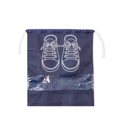 A navy drawstring bag featuring a white sneaker design and a transparent bottom section.