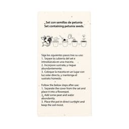 A set of petunia seeds with a packaging design that includes instructions and illustrations on planting.
