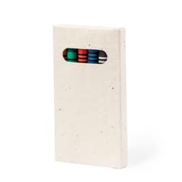 A novelty item featuring a rectangular white case with coloured pencils peeking through a cutout opening.