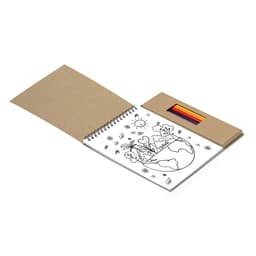 A gift set featuring a colouring book with a globe design and a set of coloured pencils in various hues.