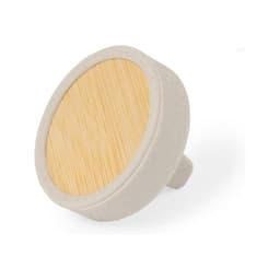 A round air freshener with a bamboo top and a light grey base, featuring a smooth, minimal design.