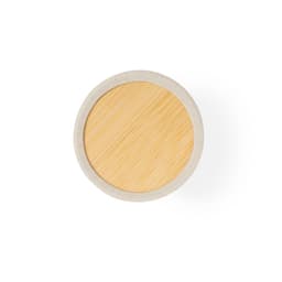 A circular product with a textured wooden centre and a light-coloured outer rim, featuring a simple design.