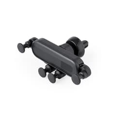 A black car phone holder with adjustable grips and a sleek design, featuring a logo.