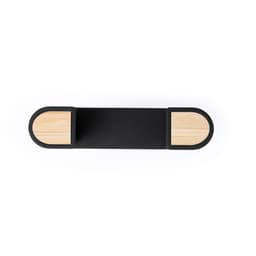 A black car phone holder with wooden accents on either side, designed to securely hold a mobile device.