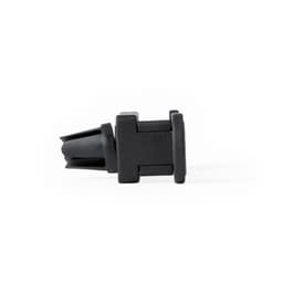 A black car phone holder with a clip design, suitable for air vents, featuring a logo.