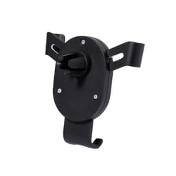 A black car phone holder with adjustable sides and a mounting hook for secure attachment.