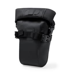 A black waterproof Hydoria Bag with a roll-top closure and adjustable straps. It features a branding logo.