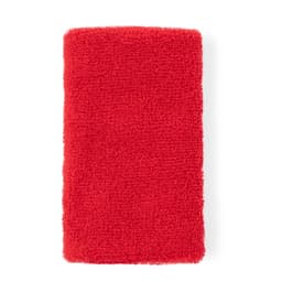 A red silicon wristband with a textured surface. It features a logo but no other visible text.