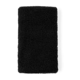 A black, fluffy wristband made of soft material, featuring a subtle texture and a logo.