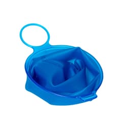 A drink bottle in a vibrant blue colour, featuring a foldable design and a handle for easy carrying.